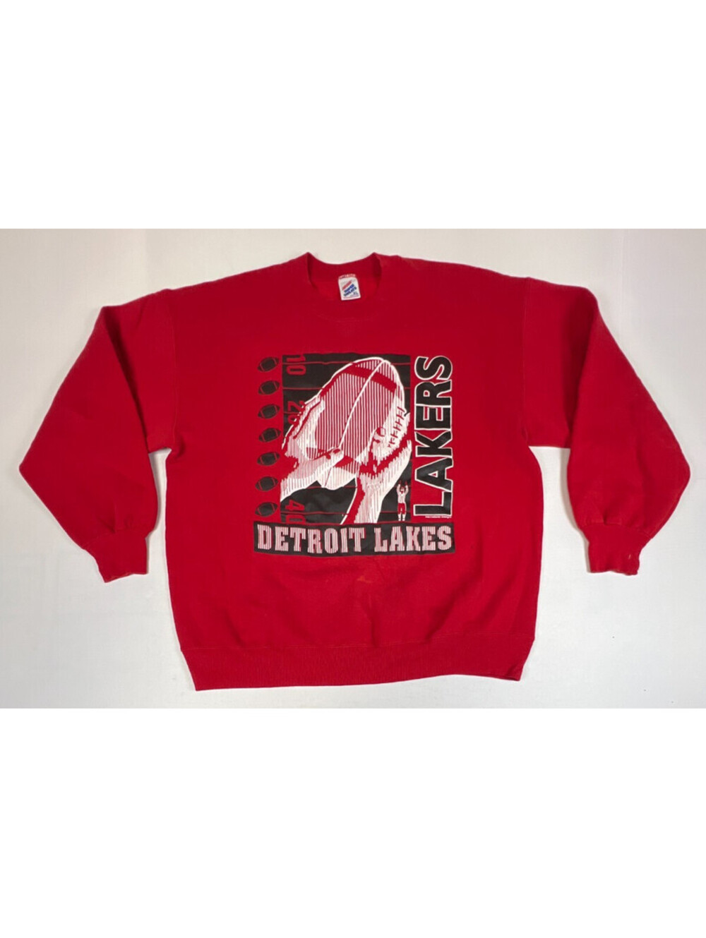 Vintage Jerzees Super Sweats Men XL Red Detroit Lakes Lakers Football Sweatshirt